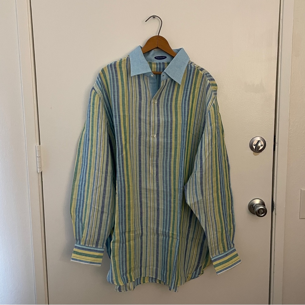 Handmade in Italy Linen Striped Shirt Sz XXL Vincezo di Ruggiero Napoli